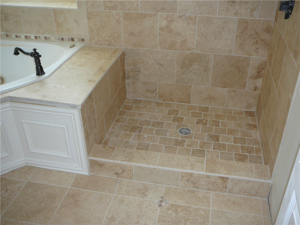 Tile in the shower area of this bathroom.